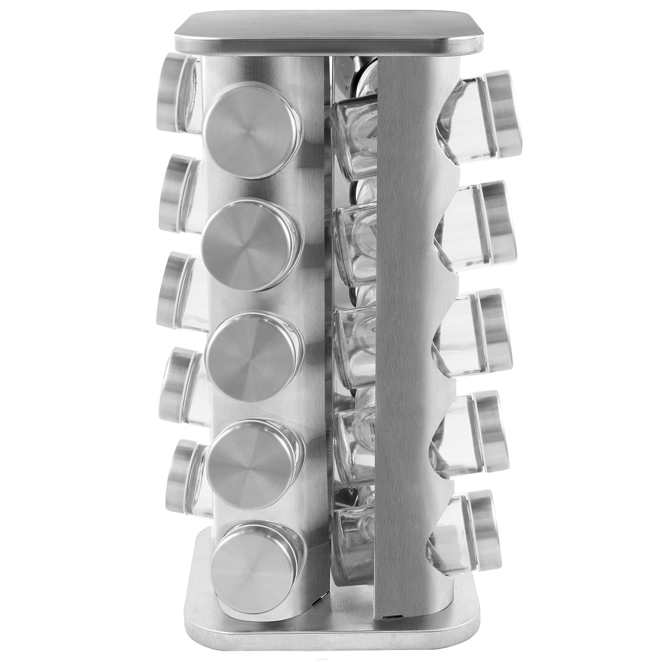 Orii 20-Jar Stainless Steel Rotating Spice Rack Organizer with Glass Jars & Stainless Steel Lids - Perfect for Kitchen Countertop, Pantry, and Spice Storage Organization