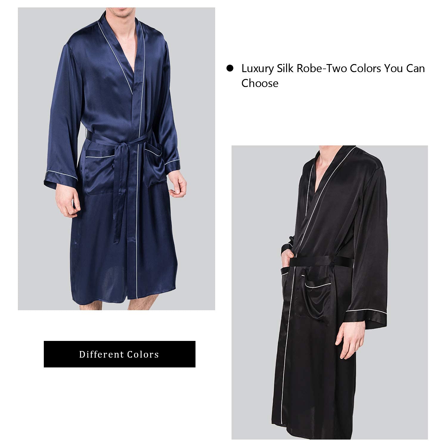 Luxury Mulberry Silk Robe for Men - Lightweight Long Sleeve Bathrobe & Sleepwear - Perfect for Spa, Lounge & Home Relaxation