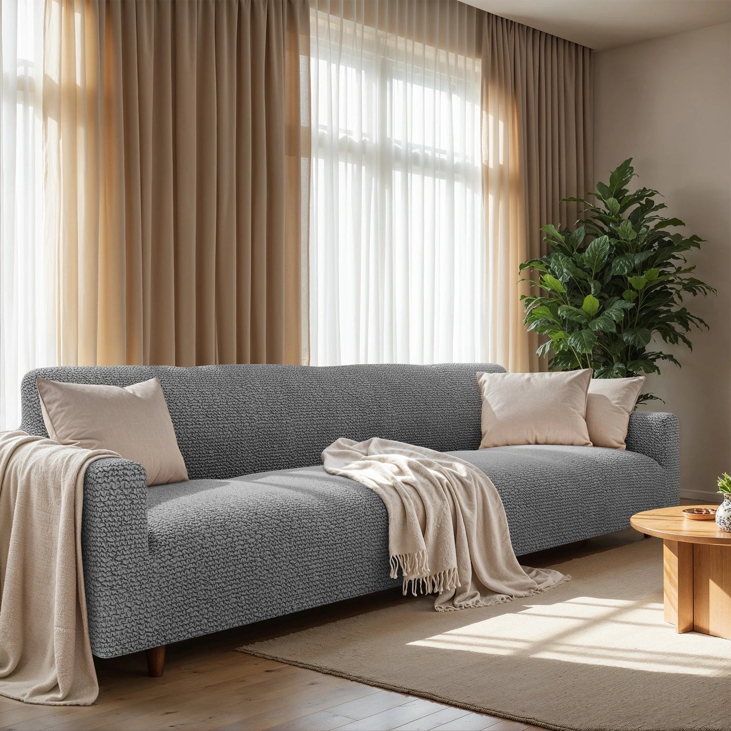 4-Seater Sofa Slipcover - Soft Microfiber Fabric, Stretchable & Washable - Perfect for Living Room, Family Room & Home Decor