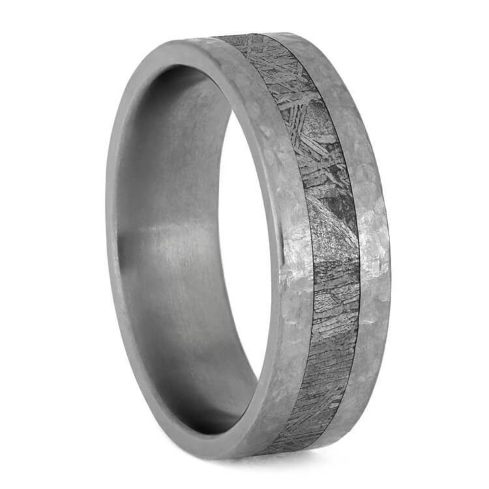 Unisex Gibeon Meteorite & Hammered Titanium 7mm Comfort-Fit Wedding Band - Durable Men's & Women's Jewelry for Everyday Wear, Anniversary Gifts & Unique Fashion Accessories
