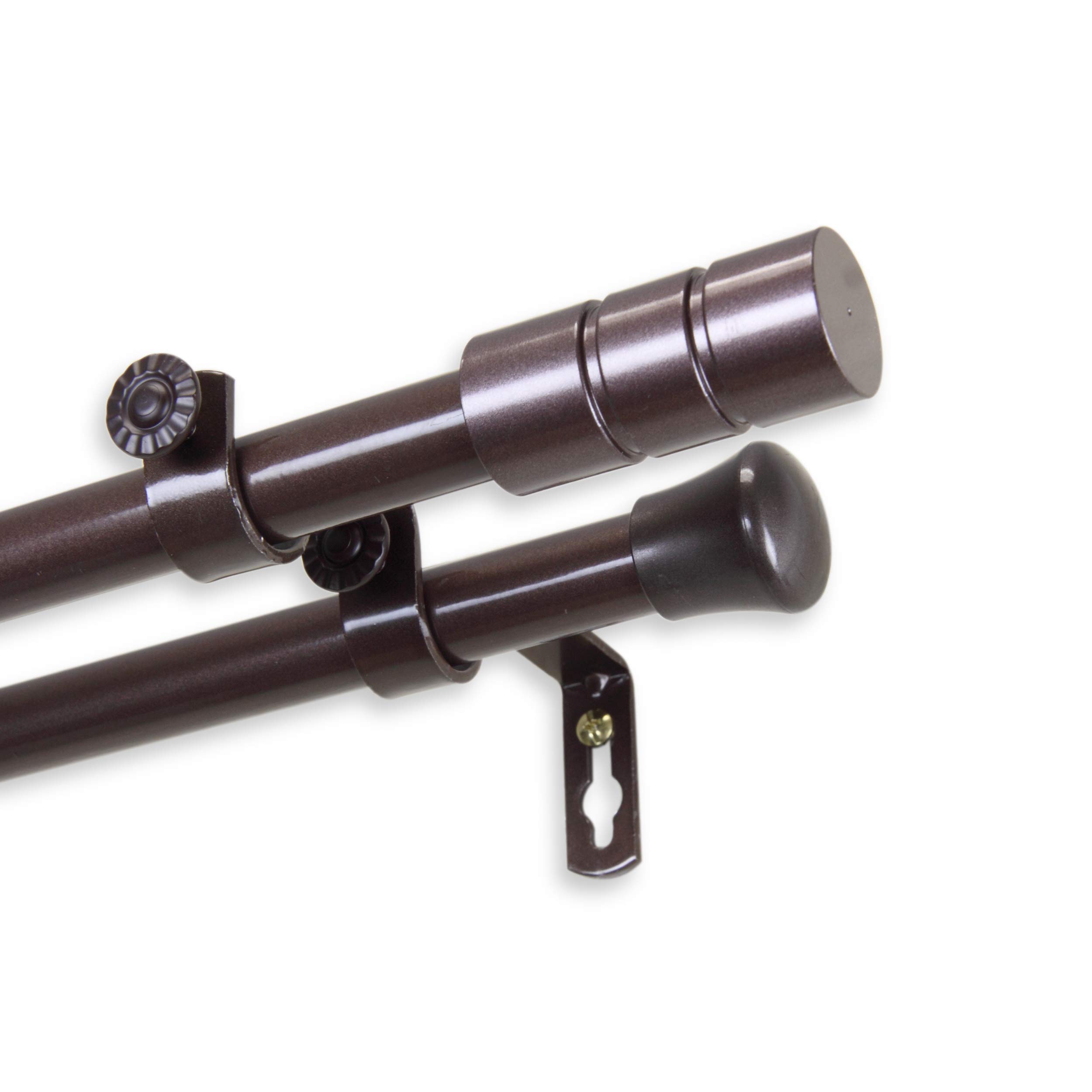 Theo Double Curtain Rod 66-120 Inches Adjustable - Cocoa Brown for Living Room, Bedroom & Window Treatments