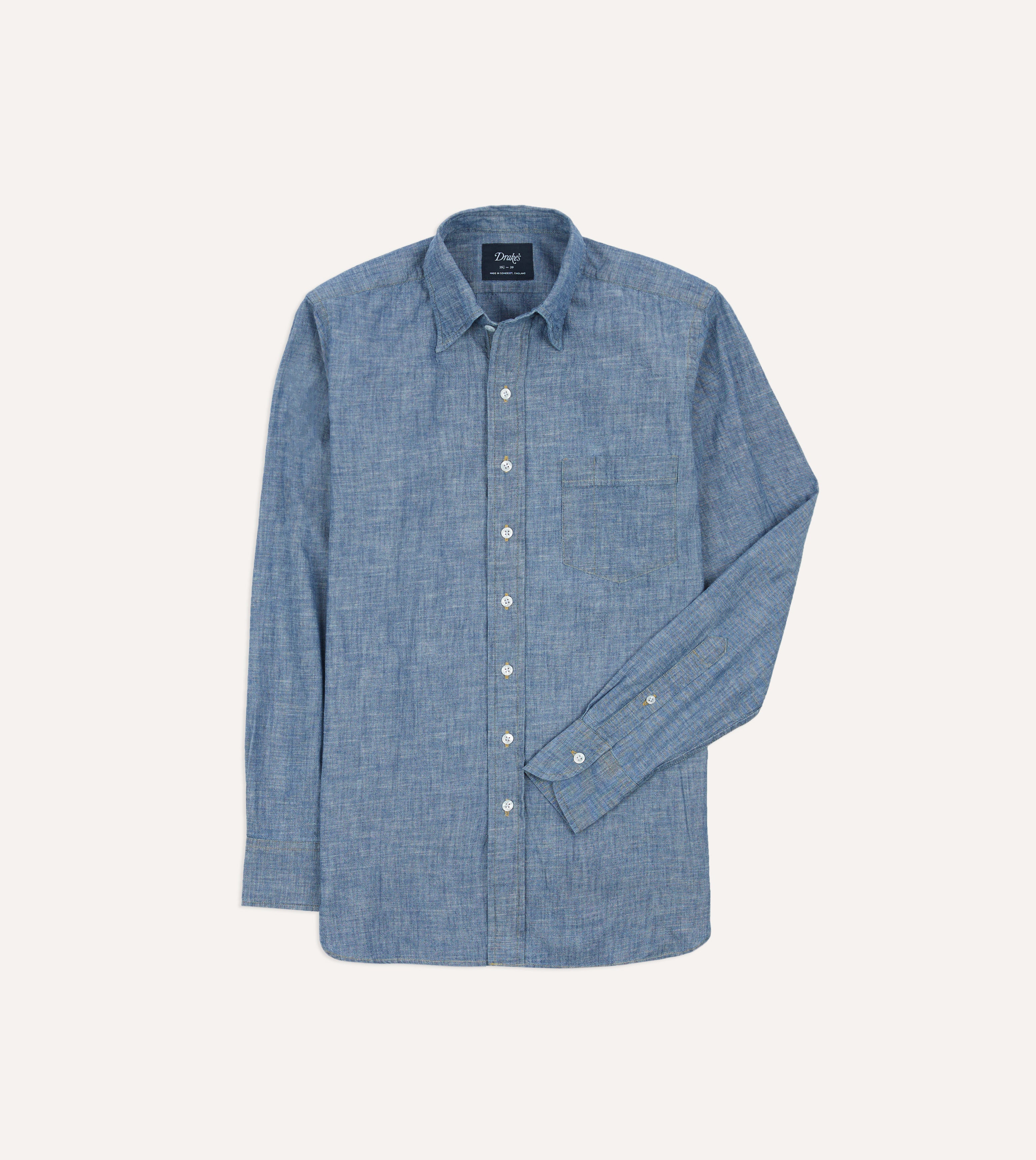 Blue Chambray Long Point Collar Shirt for Men - Casual Button Down Dress Shirt - Office Wear & Smart Casual Outfits