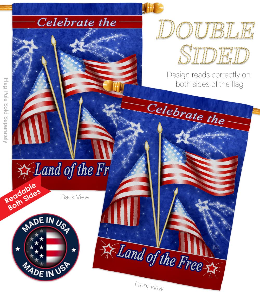 Americana 4th of July House Flag Set - 28x40in w/Flagpole - Patriotic Outdoor Decor