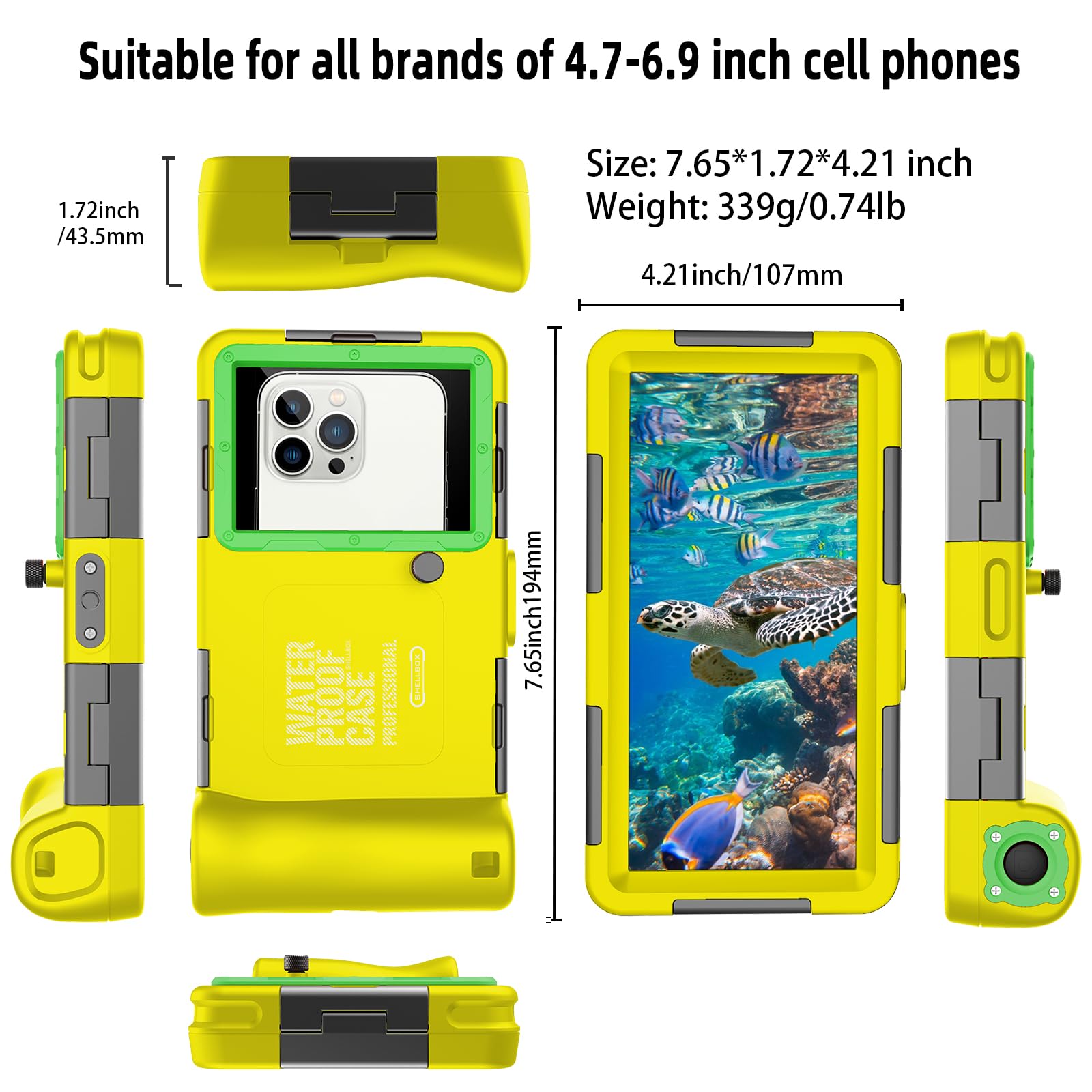 Upgrade Universal Waterproof Phone Case for iPhone 16/15/14/13/12/11 Pro Max/XR/XS/X & Galaxy S24/S23/S22/S21 - Diving & Snorkeling Underwater Photography Case (Yellow) - Perfect for Beach Vacations, Pool Parties & Water Sports
