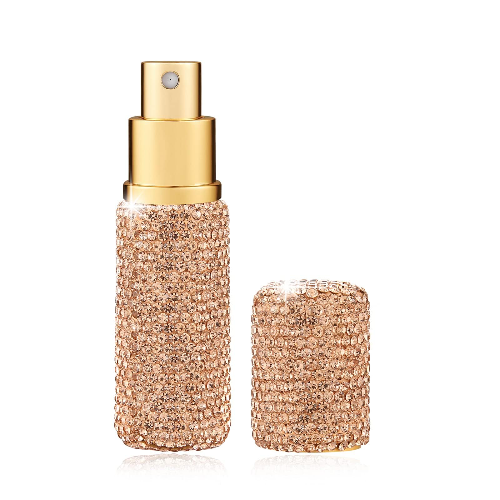 AsAlways Rhinestone Glass Spray Bottles - Mini Perfume, Essential Oil & Water Atomizer - Portable Refillable Container for Travel, Home & Office (Gold)
