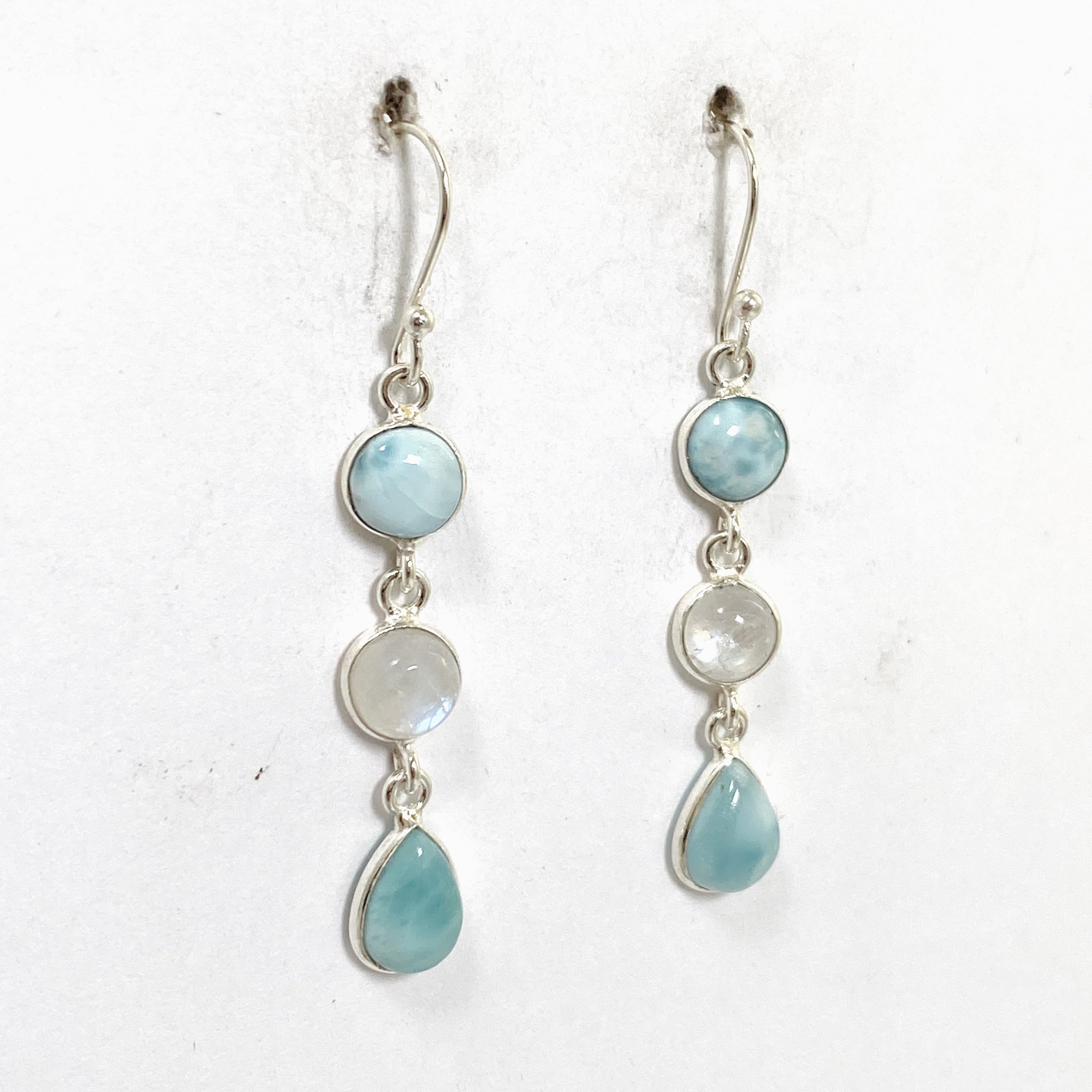 Larimar & Moonstone Dangle Earrings for Women - Handmade Sterling Silver Jewelry - Perfect for Weddings, Parties & Gifts