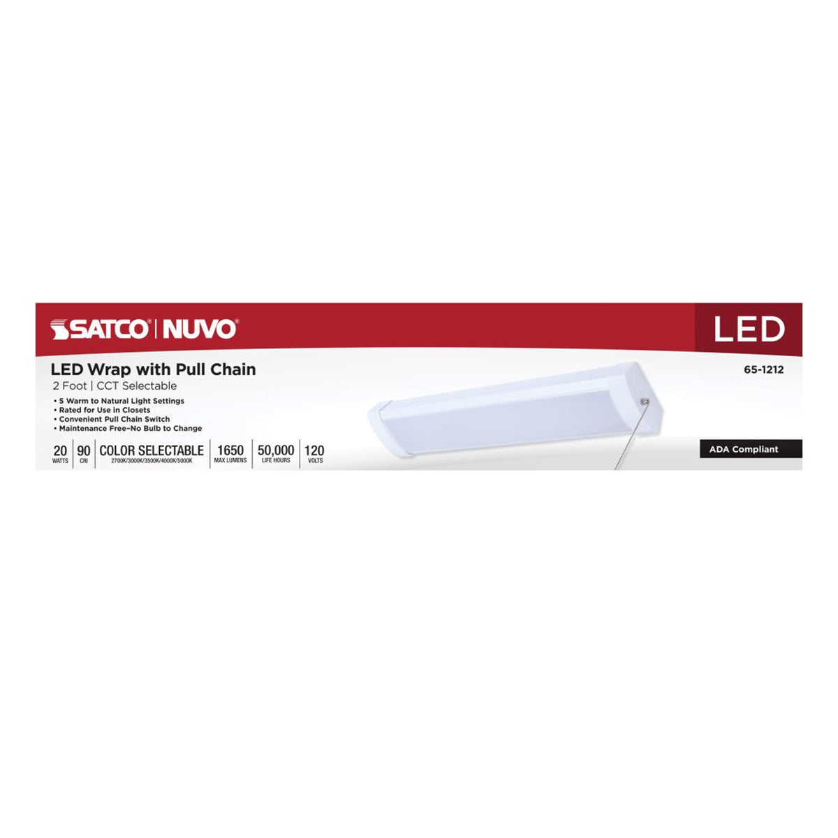 2ft LED Ceiling Wrap Light Fixture - 20W 1650 Lumens Dimmable - Selectable CCT (3000K-5000K) - On/Off Pull Chain - 120V AC - Perfect for Kitchen, Bathroom, Garage & Basement Lighting