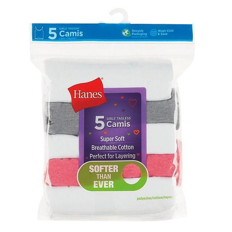 Hanes Girls Super Soft Camisoles 5-Pack - Comfortable Cotton Undershirts for Everyday Wear, School & Layering