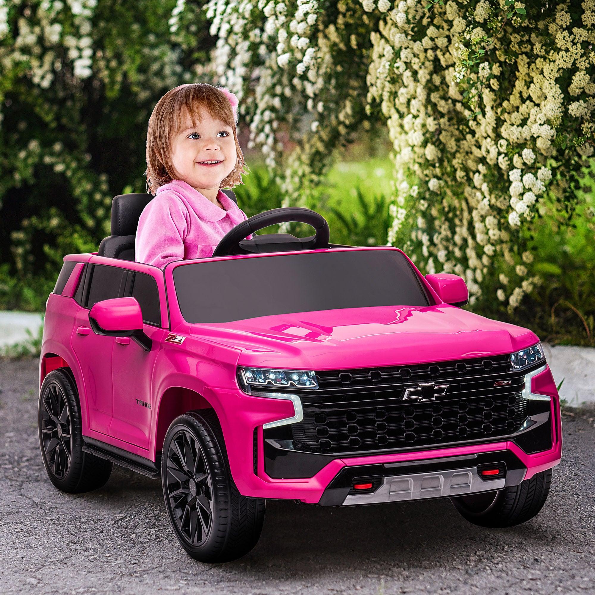 Chevrolet TAHOE Licensed 12V Battery Powered Kids Electric Ride-On Car with Parent Remote Control, Music, Lights & Horn - Pink Electric Vehicle Toy for Boys & Girls Ages 3-6 | Perfect for Birthday Gifts, Outdoor Play & Backyard Fun
