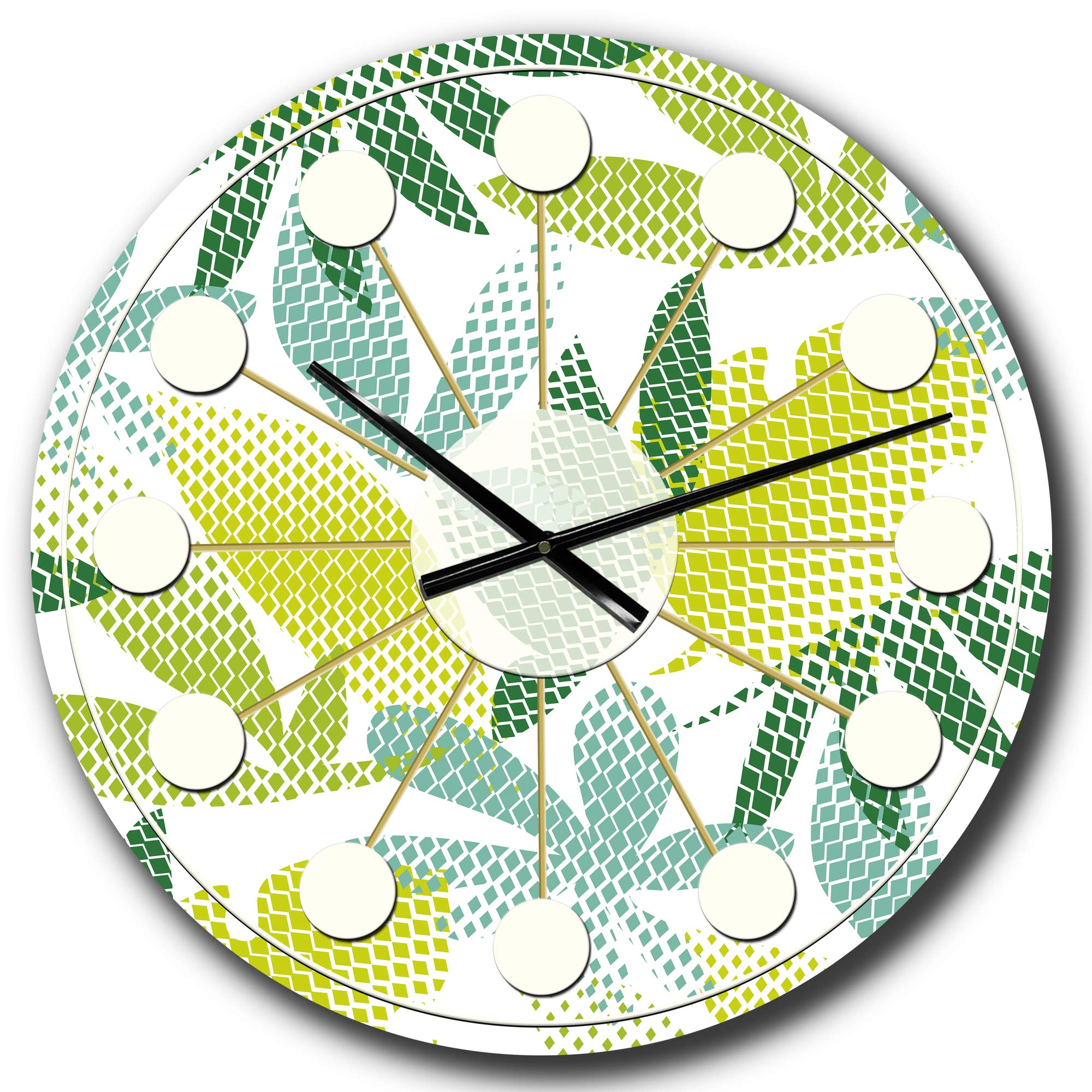 Designart Tropical Botanicals III Mid-Century Modern Round Wall Clock - Metal Decorative Circle Clock for Home, Living Room, Bedroom & Office Decor | Perfect for Boho, Tropical & Vintage Style Interiors