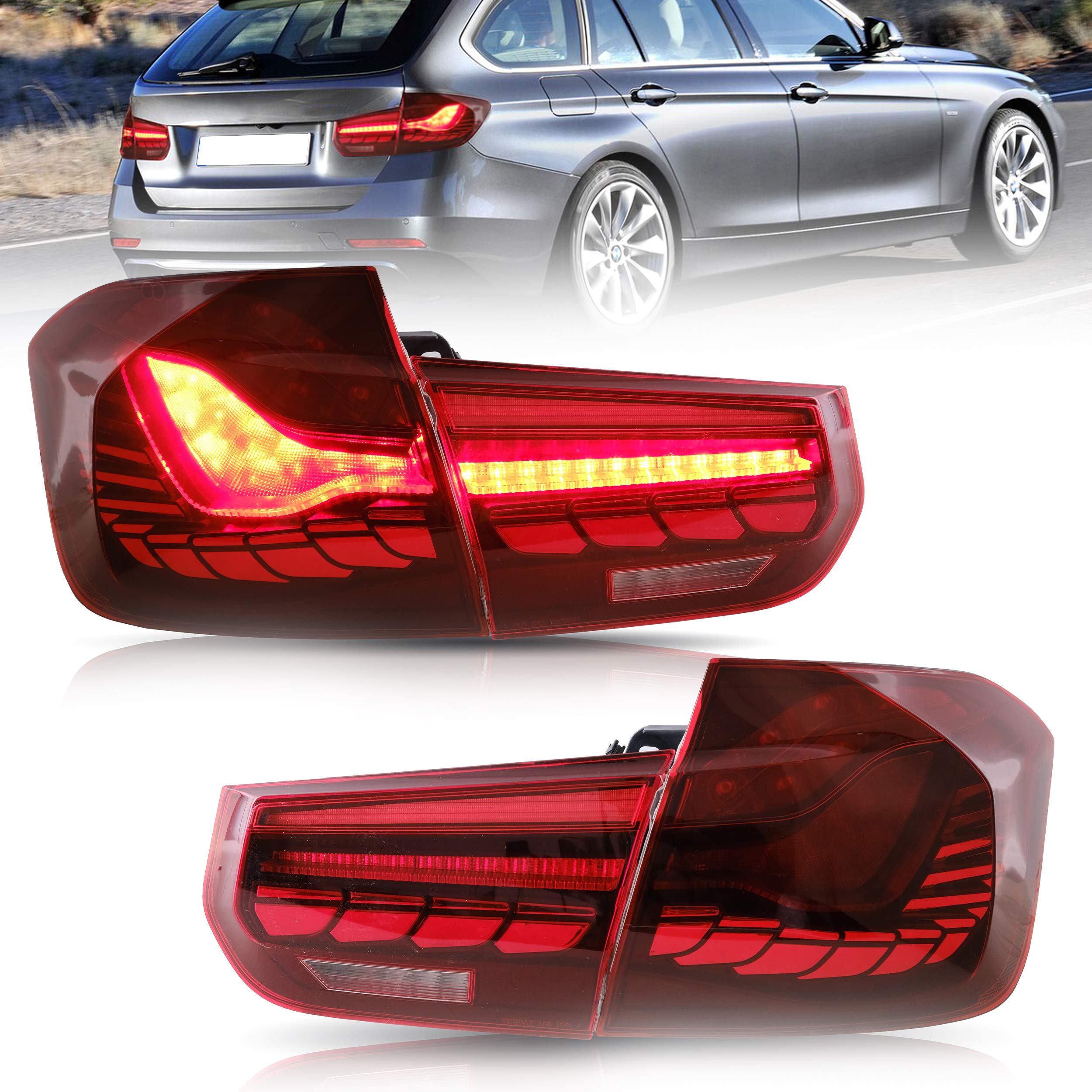 VLAND OLED Tail Lights Assembly for BMW 3 Series F30 F35 F80 Sedan (2013-2018) - Plug & Play Red LED Lights - Direct Fit Replacement - Enhances Night Visibility & Style