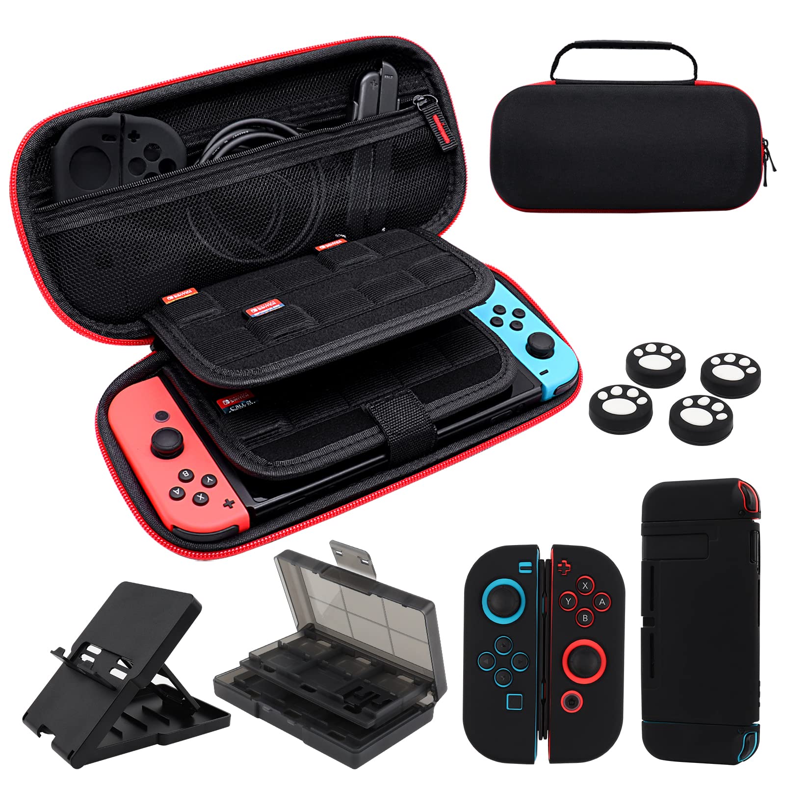 ROTOMOON Nintendo Switch Carrying Case Set - Hard Shell Travel Bag with 12 Game Slots & Thumb Grips for Gaming On-The-Go