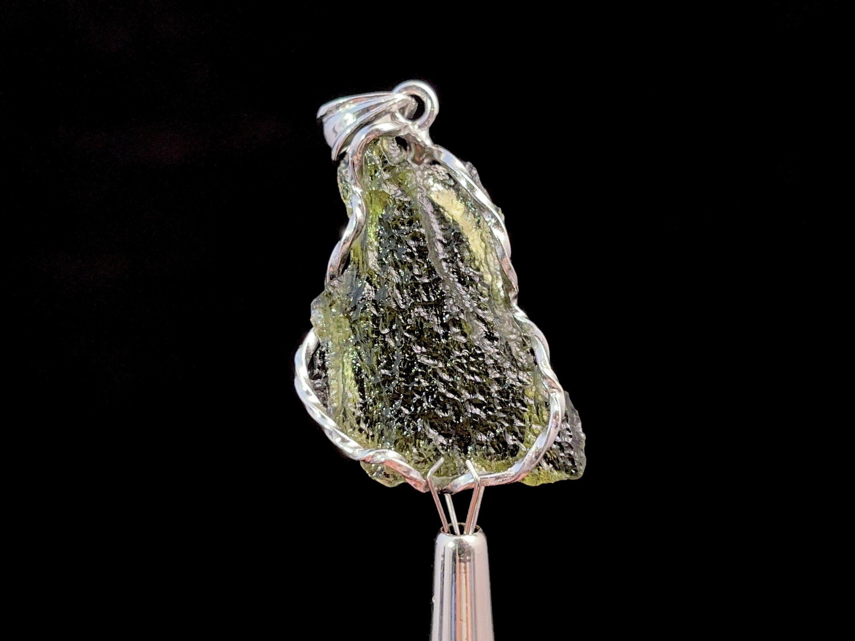 Genuine Moldavite Pendant Necklace in Sterling Silver – Authentic Raw Moldavite Jewelry for Spiritual Healing & Energy Work – Perfect for Meditation, Reiki, and Crystal Therapy