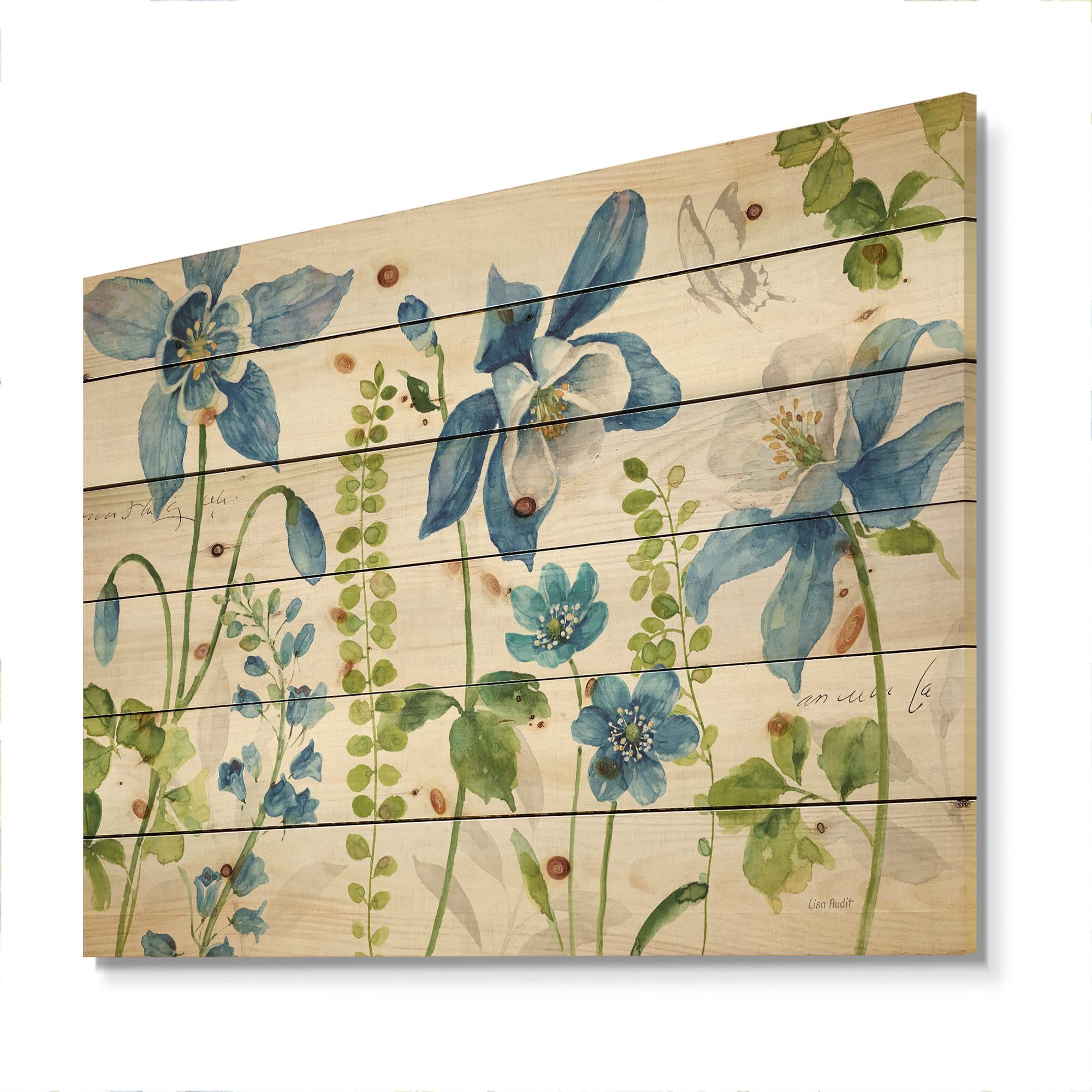 Bluebell and Columbine Wildflower Butterfly Wood Wall Art - Traditional Floral Pine Wood Decor - Large Printed Wall Panels for Living Room, Bedroom & Office Decor