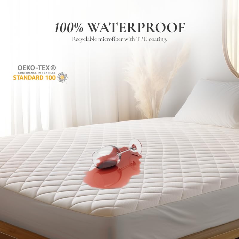Sleep & Beyond myProtector 2-in-1 Washable Mattress Protector with Natural Wool Filling - Breathable, Waterproof, Fits up to 18