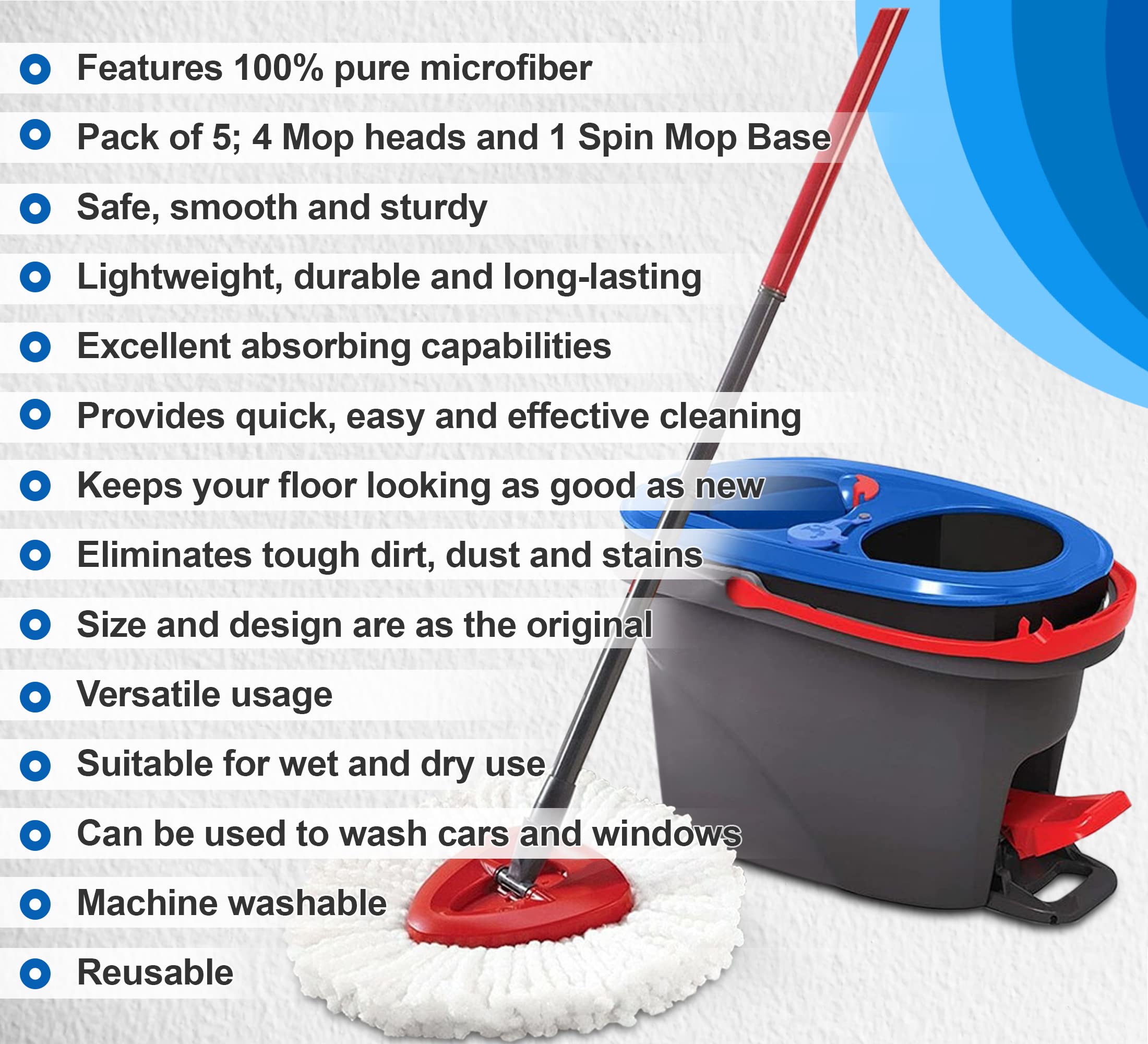 O-Cedar Mop Head Replacement – 4 Pack Durable & Machine Washable Spin Mop Heads with Triangle Base – Fits O-Cedar Mop, Spin Mop & Ocedar Mop – Perfect for Hardwood Floors, Tile & Kitchen Cleaning