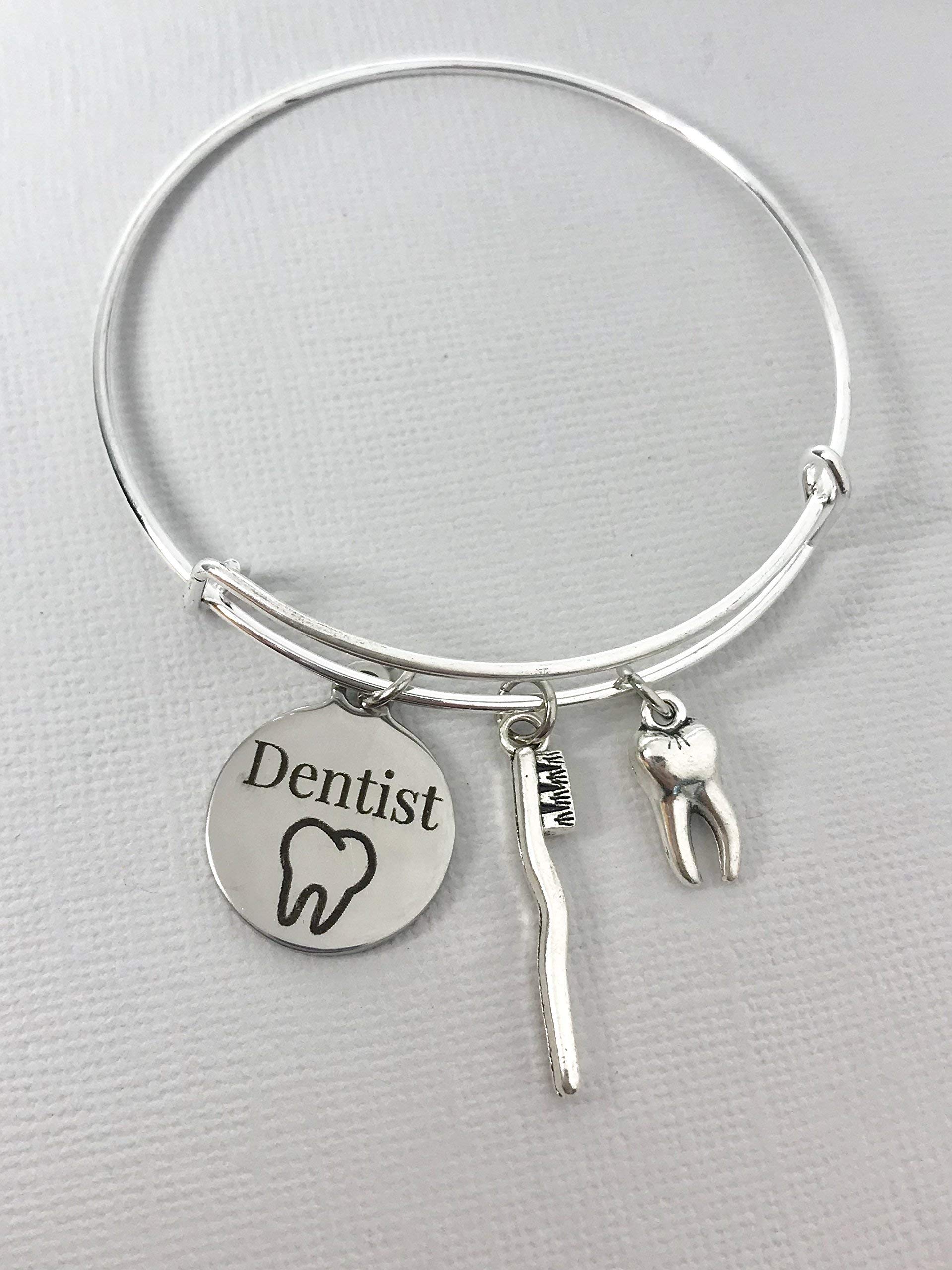 Dentist Jewelry Gift for Women - Sterling Silver Bangle Charm Bracelet, Perfect Dentist Graduation Gift - Ideal for Dental Professionals & Students