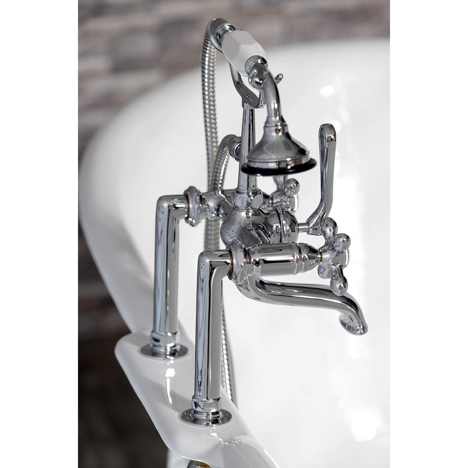 Vintage AE110T1 3-Handle 2-Hole Deck Mount Clawfoot Bathtub Faucet with Hand Shower in Polished Chrome - Perfect for Classic Bathroom Renovations and Luxury Spa Retreats