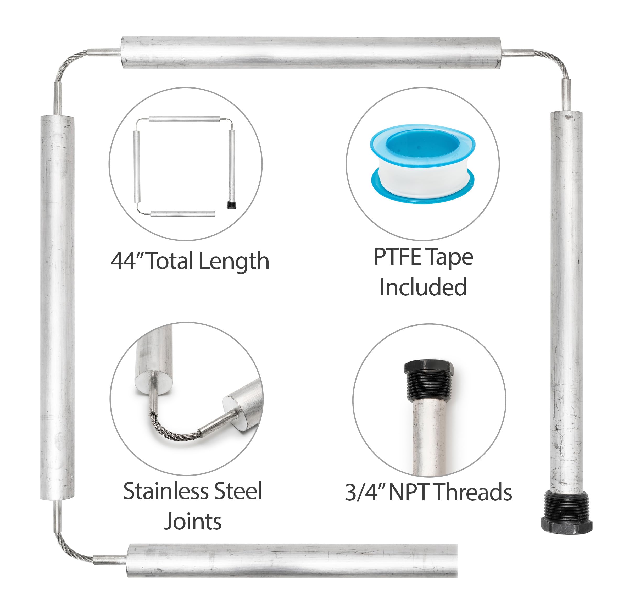 Aluminum Water Heater Anode Rod - Corrosion Protection Replacement Part for Hot Water Tanks | Extends Tank Life | Ideal for Home, RV & Commercial Water Heaters