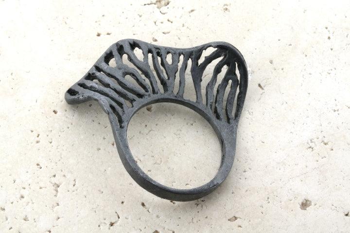 Large Open Wave Band Oxidized Silver Bangle Bracelet - Perfect for Boho Chic & Casual Outfits