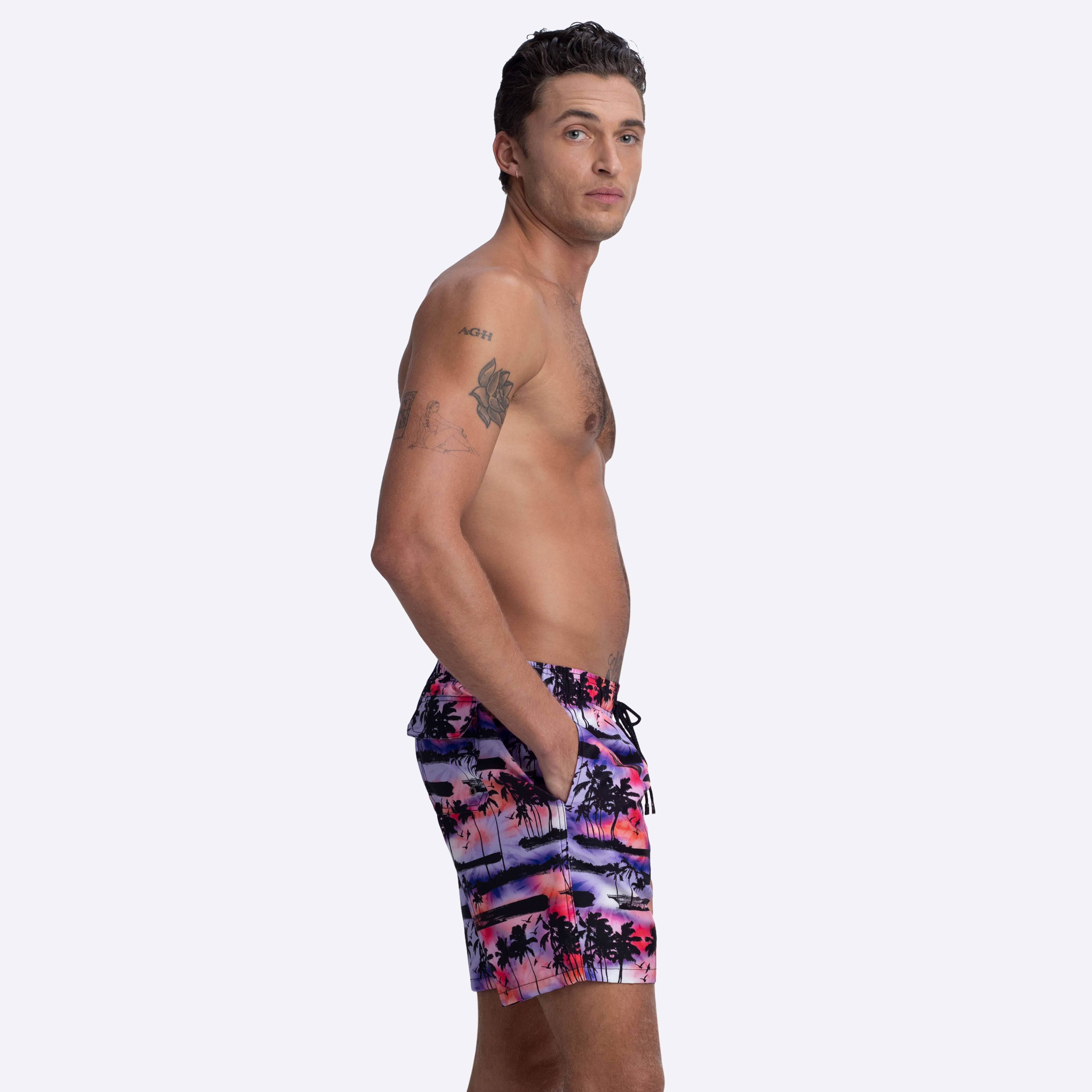 Stylish COSMO Palm Tree Print Swim Trunks for Men - Quick Dry Beach Shorts with Pockets - Perfect for Pool Party, Vacation & Summer Outings