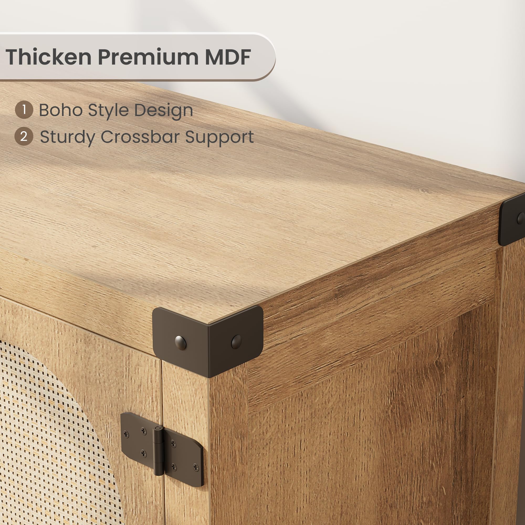 GAOMON Rattan TV Stand for Living Room - Boho Style Entertainment Center with Rattan Doors & Adjustable Shelves, 2-Tier Open Storage Media Console - Perfect for Home Theater, Gaming Setup & Living Room Organization (Natural Finish)