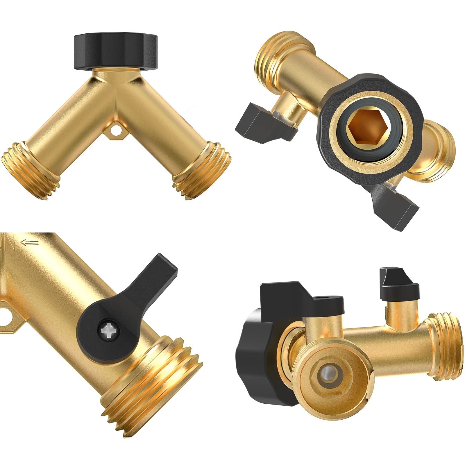 Twinkle Star 2-Way Heavy Duty Brass Garden Hose Splitter - Y Connector Adapter with 2 Extra Rubber Washers - Durable Hose Bib Spigot Connector for Lawn, Garden & Outdoor Watering Accessories