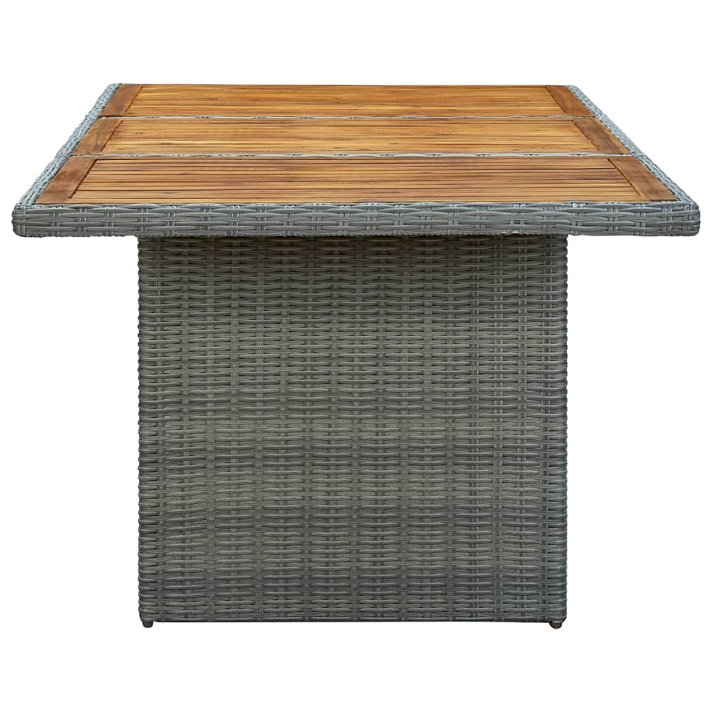 UV Resistant Weatherproof Outdoor Garden Table - Light Gray Poly Rattan & Solid Acacia Wood - Perfect for Poolside, Deck, Lawn & Patio Furniture (Durable & Stylish Outdoor Dining Set)