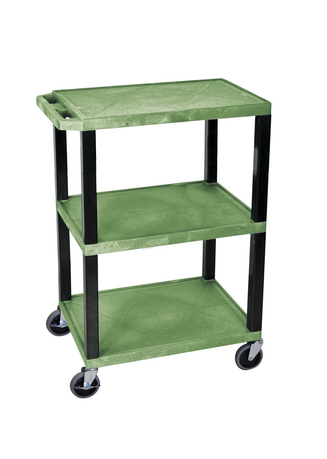 Luxor Tuffy Gray 3-Shelf AV Cart with Black Legs, Storage Cabinet & Power Outlet - Perfect for Home Theater, Classroom, or Office Media Storage