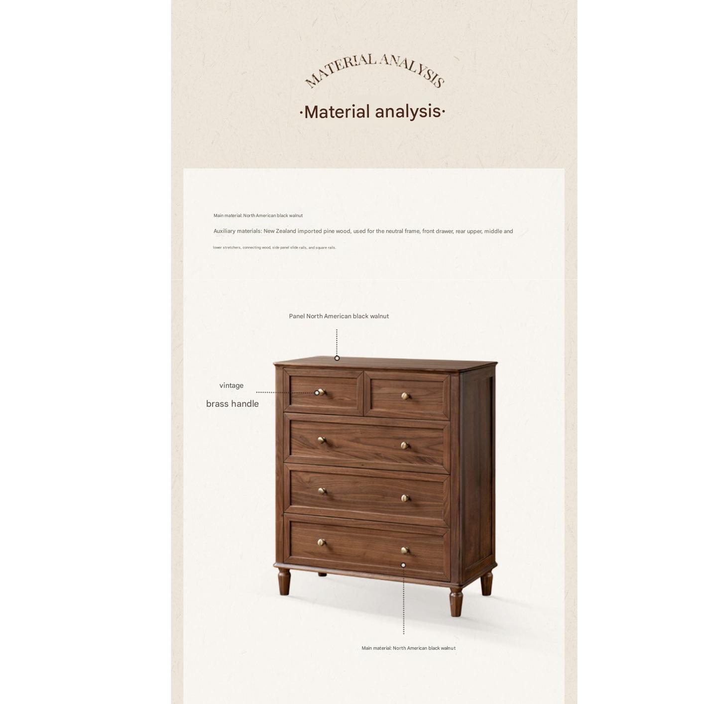 Solid Black Walnut Wood American Retro Dresser - Vintage 5-Drawer Chest for Bedroom, Living Room & Home Office Storage