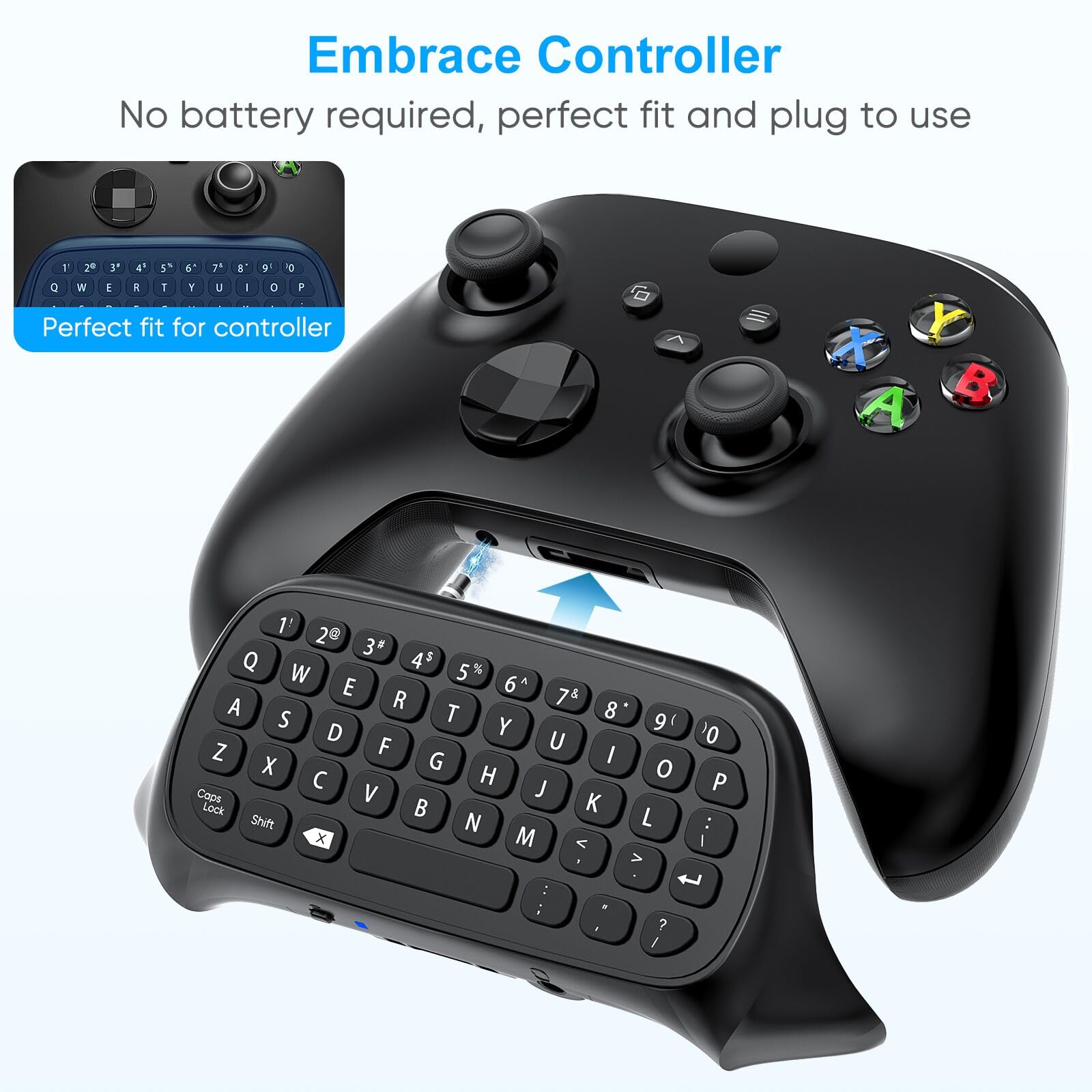Wireless Gaming Keyboard for Xbox Series X/S, One/One X/S & Elite Controllers - Chatpad with USB Receiver & Audio Jack - Perfect for Messaging & Voice Chat (Controller Not Included) - Black - Ideal for Xbox Gaming & Online Communication