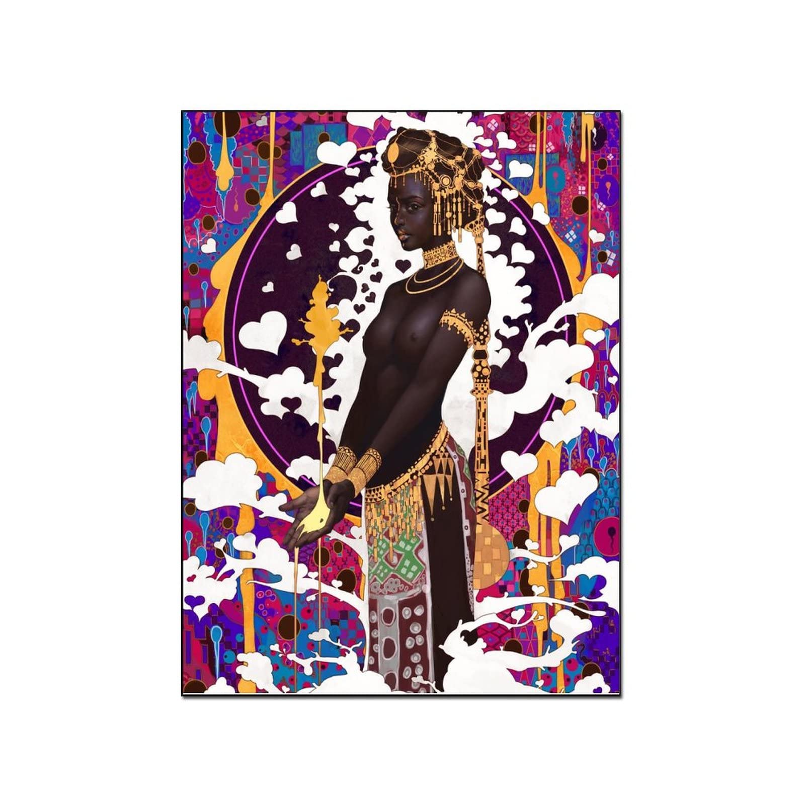 Abstract African Girl Canvas Wall Art - 24x32 Inch (60x80cm) Oil Painting Print Poster for Home Decor, Bedroom & Living Room - Modern Boho Wall Decor for Apartment, Office & Dorm Room