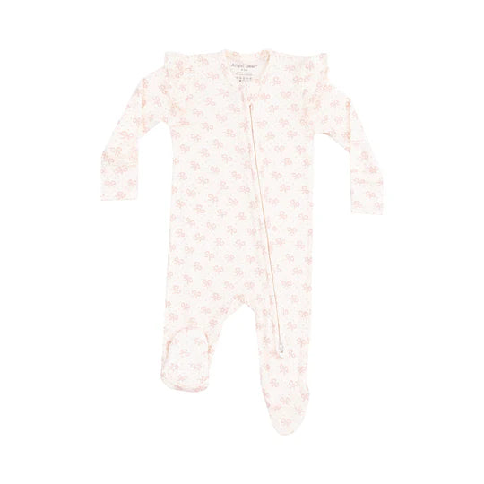 Vintage Mini Bows Bamboo 2-Way Ruffle Sleeve Zipper Footie - Soft Baby Romper for Newborn Photoshoot & Special Occasions