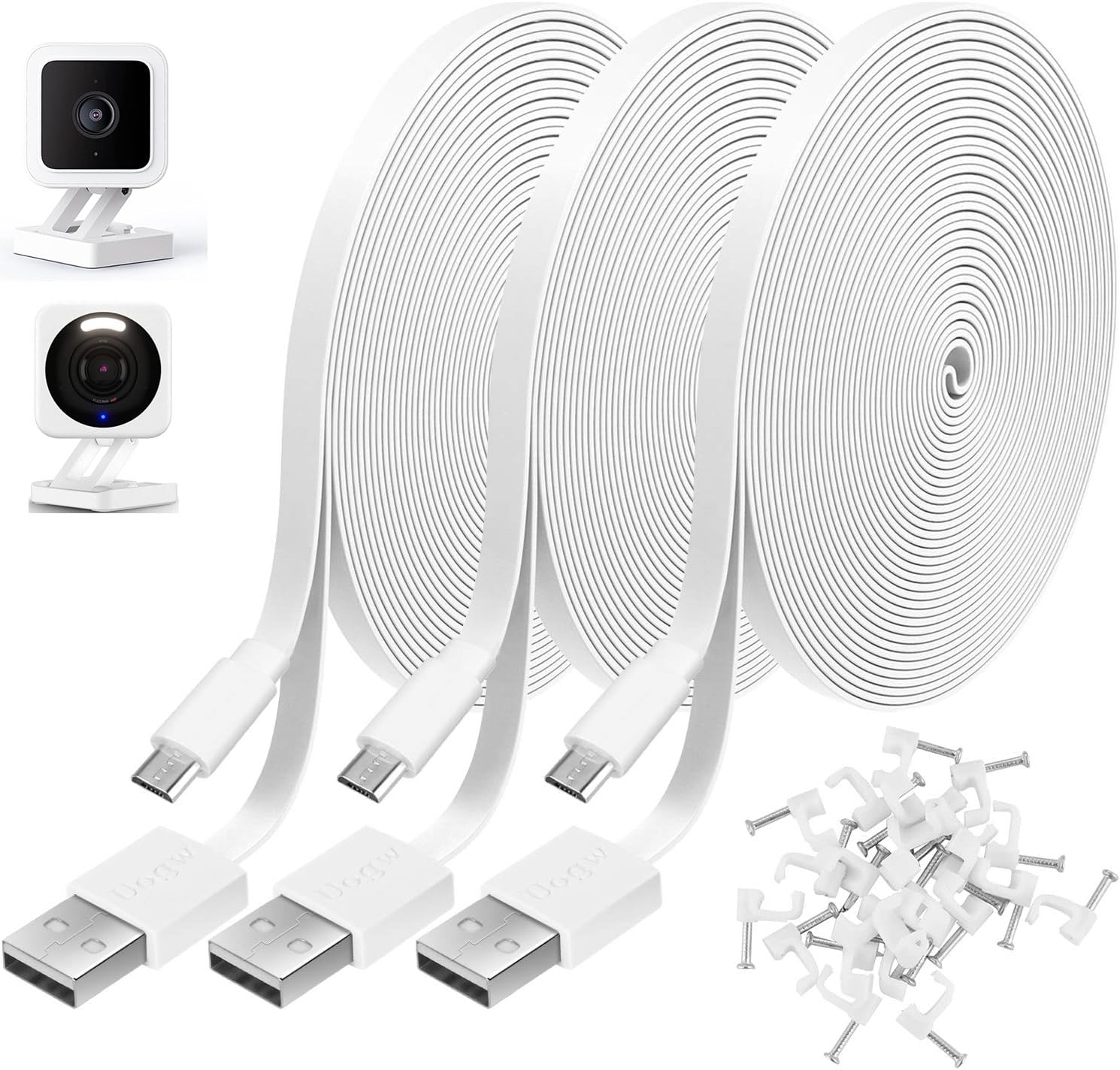 3 Pack 10FT USB to Micro USB Extension Cable - Durable Charging & Data Sync Cord for Wyze Cam, Eufy, Kasa, Nest, Blink Security Cameras - Perfect for Home Surveillance & Outdoor Monitoring