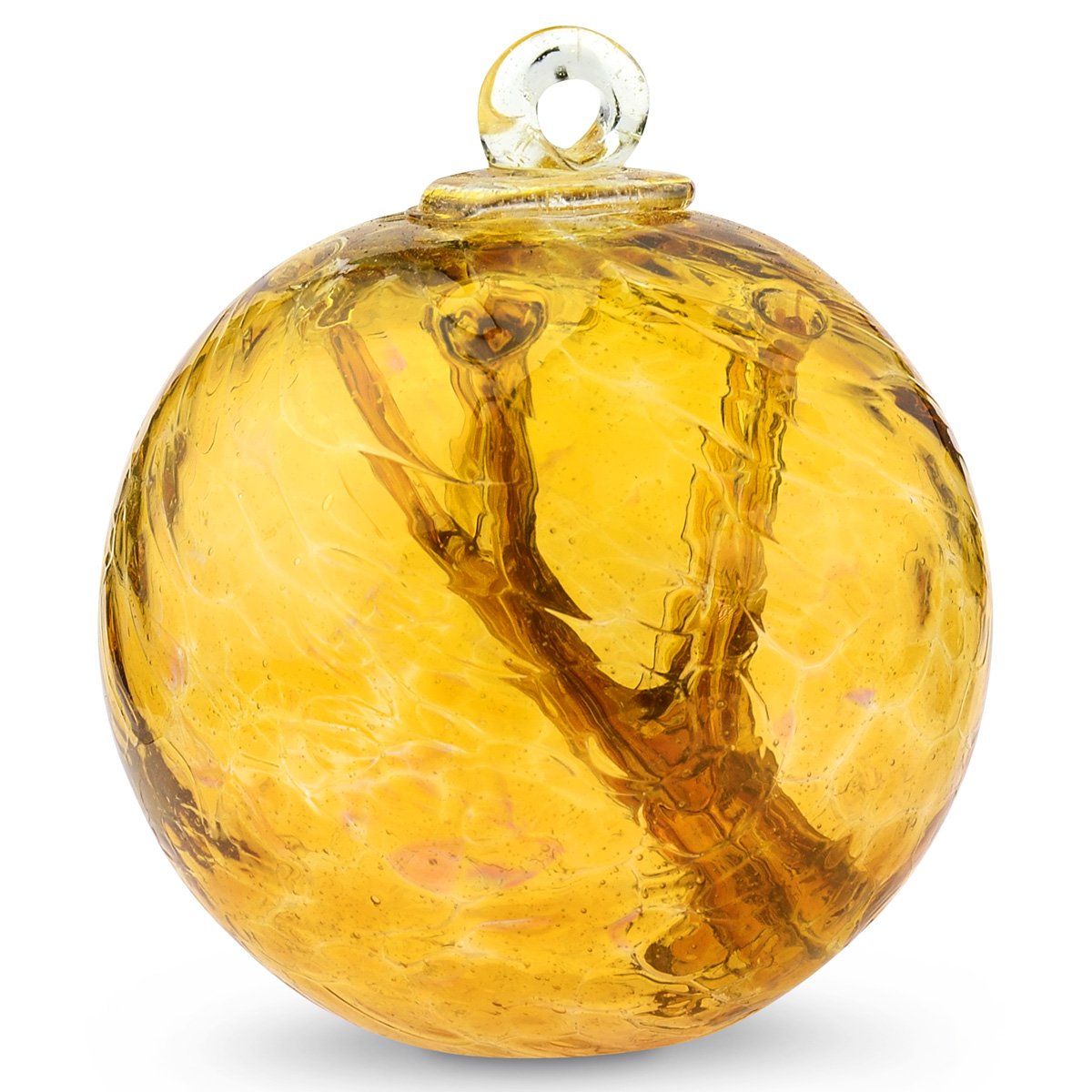 Hand Blown Glass Witch Ball - Gold Topaz Color - Home Decor, Garden Ornament & Spiritual Protection - Perfect for Indoor Decor, Outdoor Hanging & Positive Energy