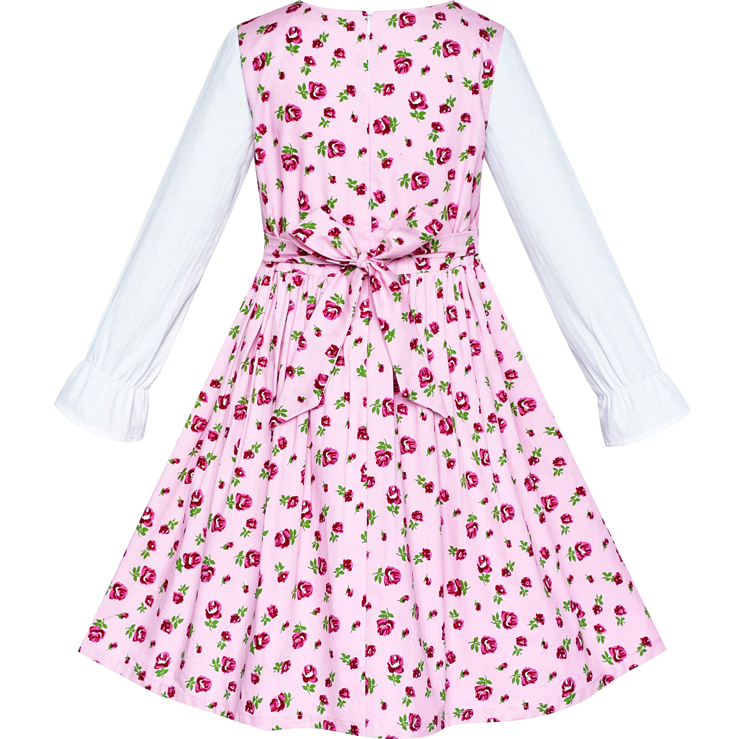 Sunny Fashion Girls' Pink Floral Long Sleeve Cotton Casual Dress - Size 4-8 | Perfect for School, Parties & Everyday Wear