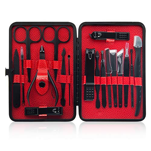 Premium 18-in-1 Stainless Steel Manicure & Pedicure Set with Ingrown Toenail Clipper | Professional Nail Care Kit in Portable Case | Perfect for Home, Travel & Salon Use (Black)