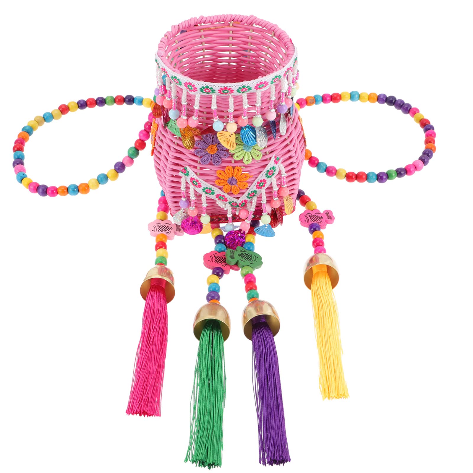 LUOZZY Kids Woven Tassel Backpack - Ethnic Style Handmade Straw Basket Bag for Boys & Girls - Perfect for Spring Outings, Beach Trips, and Picnics