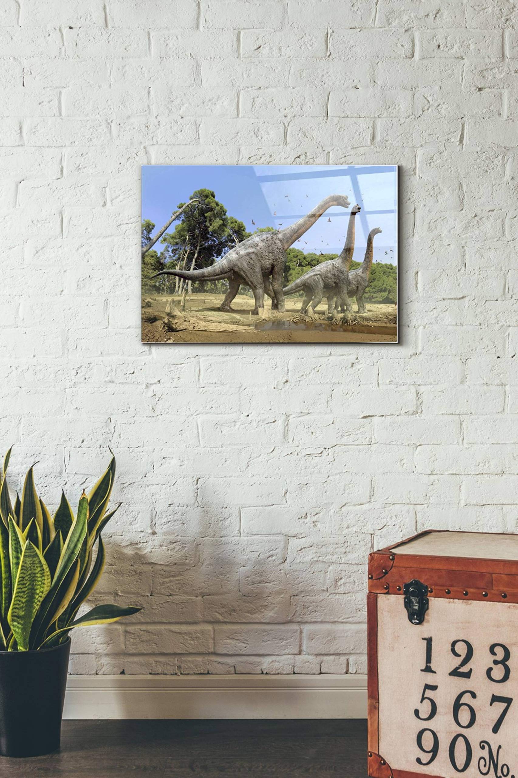 Brachiosaurus Dinosaur Wall Art - 16x24 Inch Acrylic Glass Canvas Print - Modern Home Decor for Living Room, Bedroom & Office