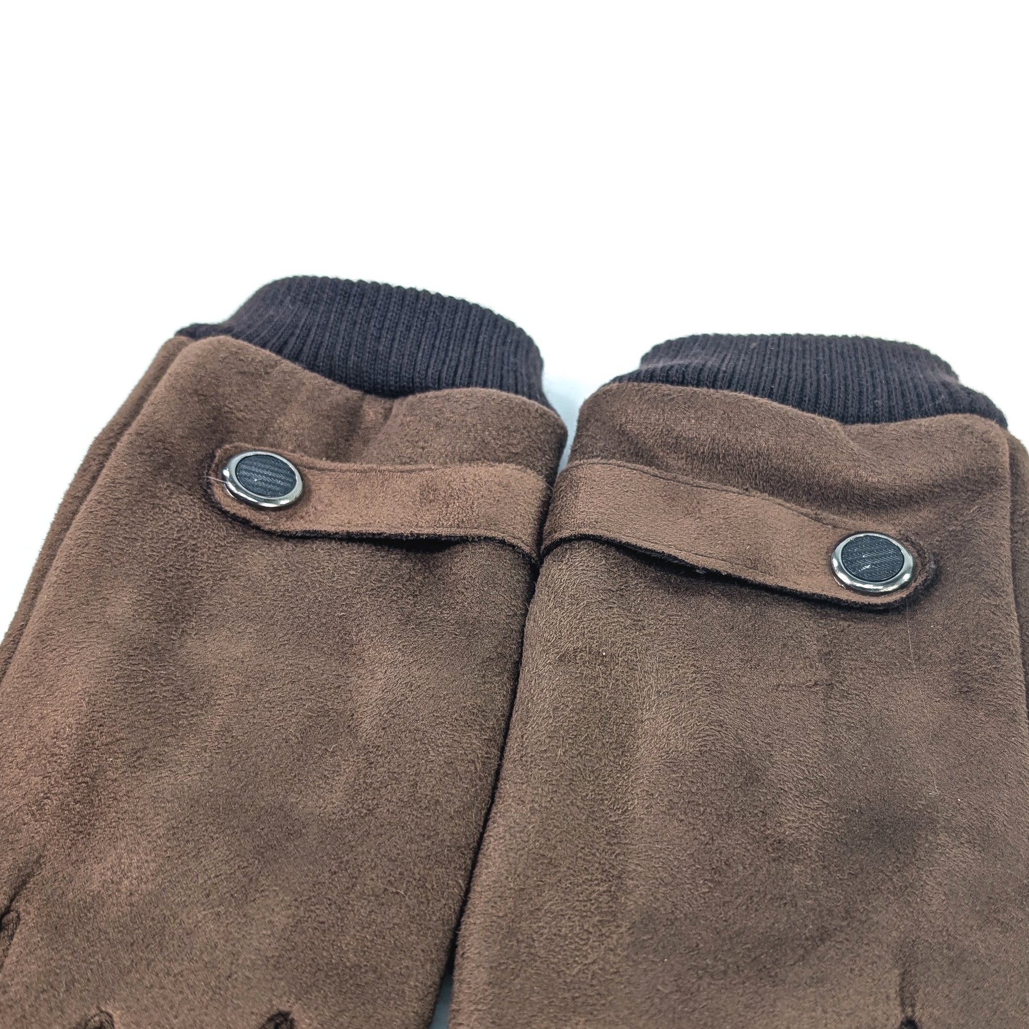 Unisex Chocolate Brown Winter Gloves with Button Detail - Warm Touchscreen Gloves for Men & Women - Perfect for Outdoor Activities, Driving & Cold Weather