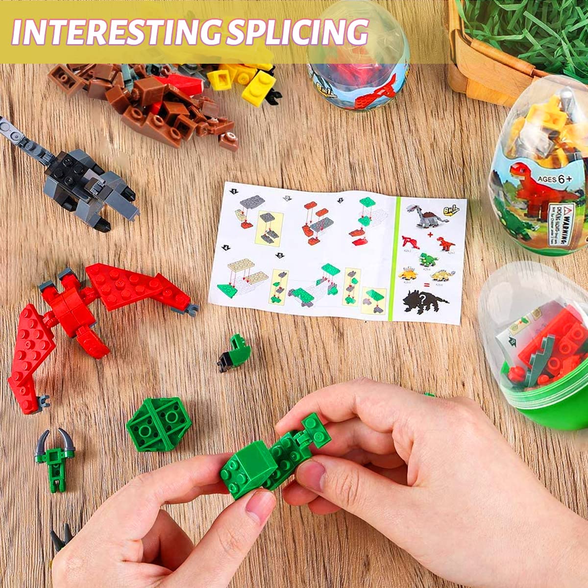 12 Pack Mini Dinosaur Building Block Sets - 6 in 1 STEM Educational Toys for Kids, Creative Construction Eggs with Party Favors for Birthday Goodie Bags | Perfect for Classroom Rewards, STEM Learning Activities & Birthday Party Gifts