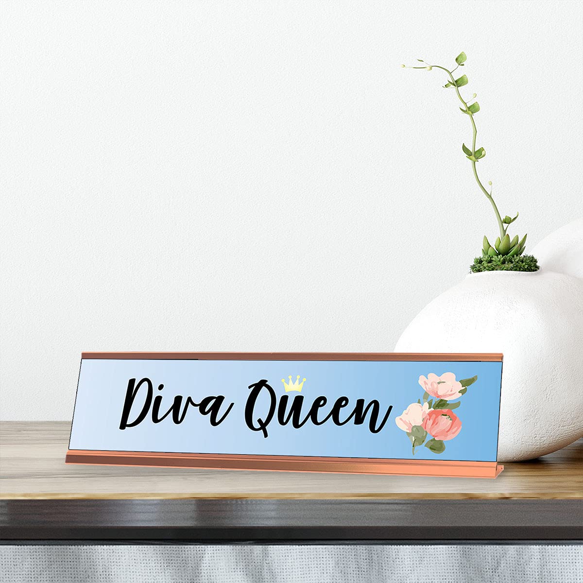 Stylish Diva Queen Office Desk Sign - 2 x 8 Inch Elegant Designer Gift for Women - Perfect for Workstations, Home Offices & Corporate Gifts