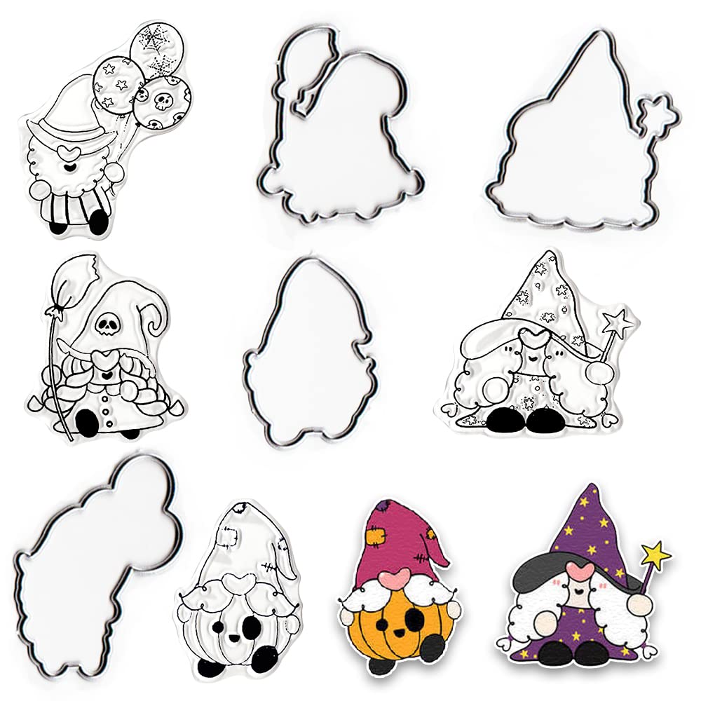Halloween Gnome Stamps & Dies Set - Pumpkin Balloon Dwarf Cutting Dies & Clear Stamps for DIY Card Making, Scrapbooking, Bullet Journal - Perfect for Handmade Crafts, Notebook Decoration & Seasonal Greeting Cards