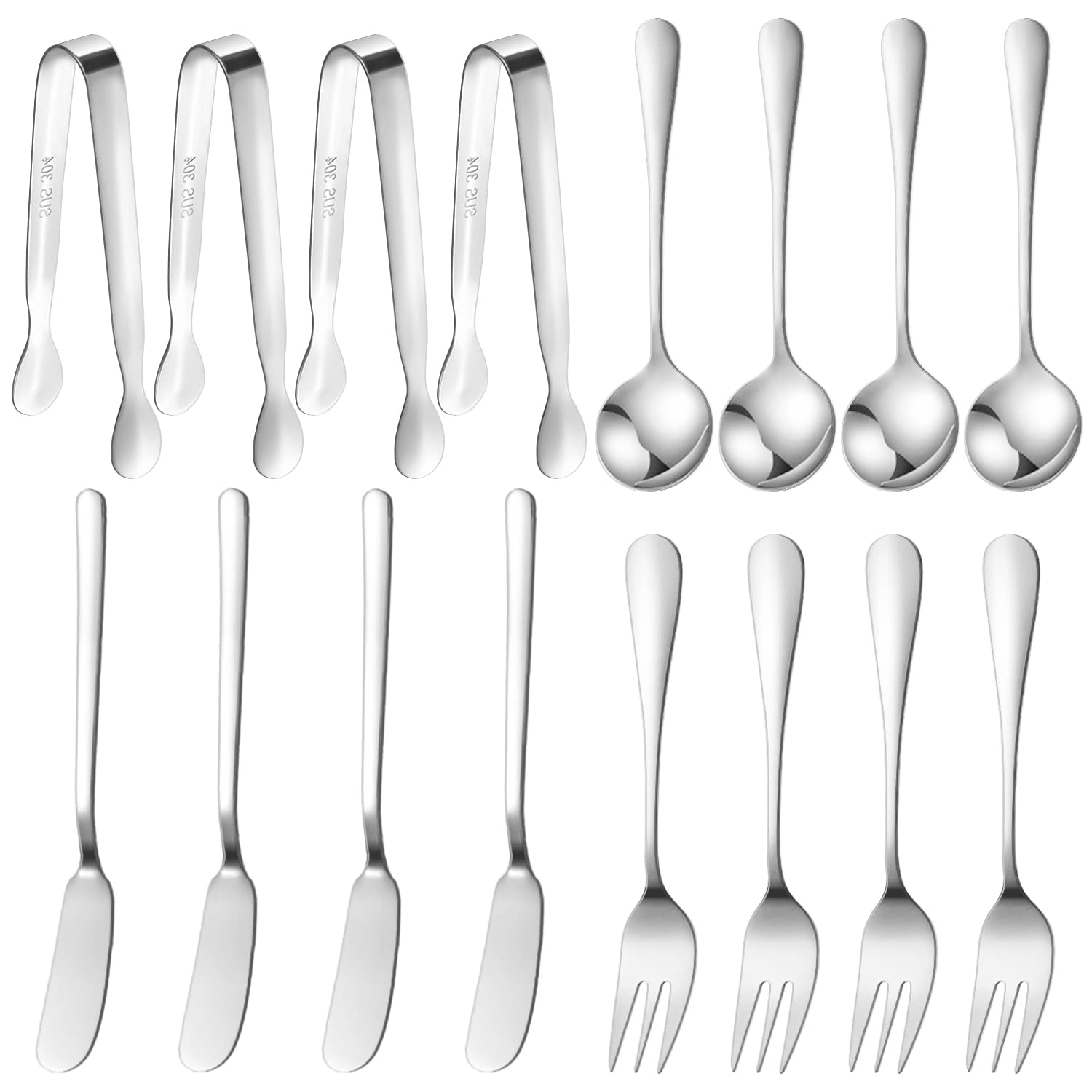16-Piece Stainless Steel Cheese Butter Spreader Knife Set - Charcuterie Board Utensils with Mini Serving Tongs, Spoons & Forks for Jam, Appetizers, Pastry - Perfect for Charcuterie Boards, Cheese Platters, and Party Serving