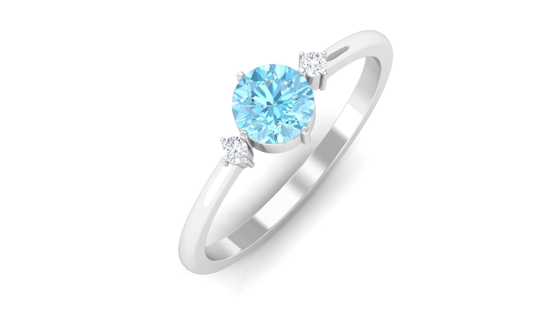 14K Solid Gold Aquamarine Solitaire Promise Ring with Diamonds - Genuine March Birthstone Jewelry for Women, Engagement, Anniversary & Gift Giving