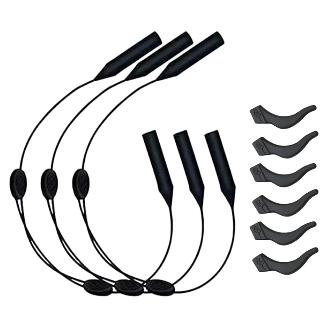 **3 Pack Sports Glasses Straps for Men & Women - Adjustable Universal 25-40cm, Secure Fit for All Frame Glasses - Includes 6 Ear Hooks - Perfect for Running, Cycling & Outdoor Activities**