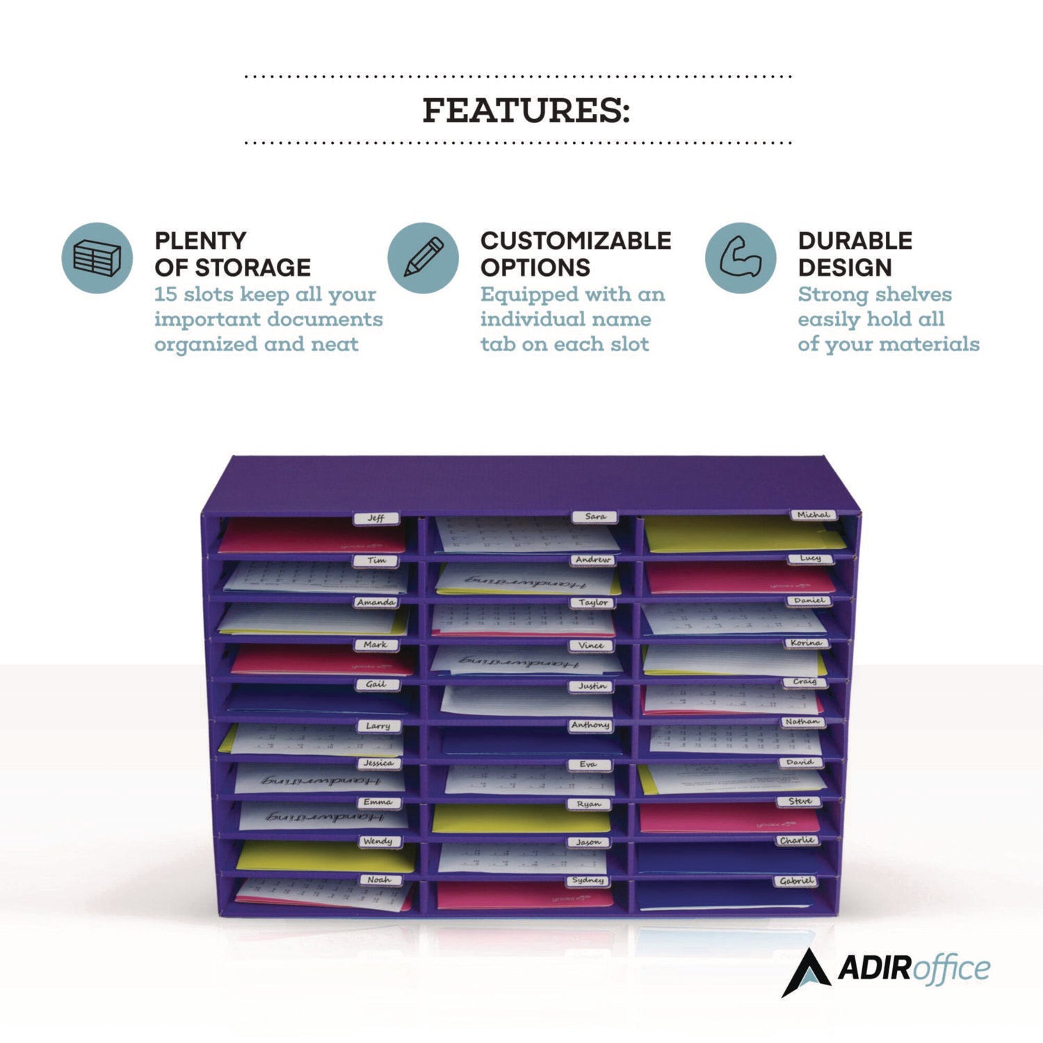 AdirOffice File Organizer with 30 Sections - Letter Size Hanging File Folder Holder (32 x 13 x 21 Inches) - Purple Classroom Literature Organizer for Teachers, Students & Office Use