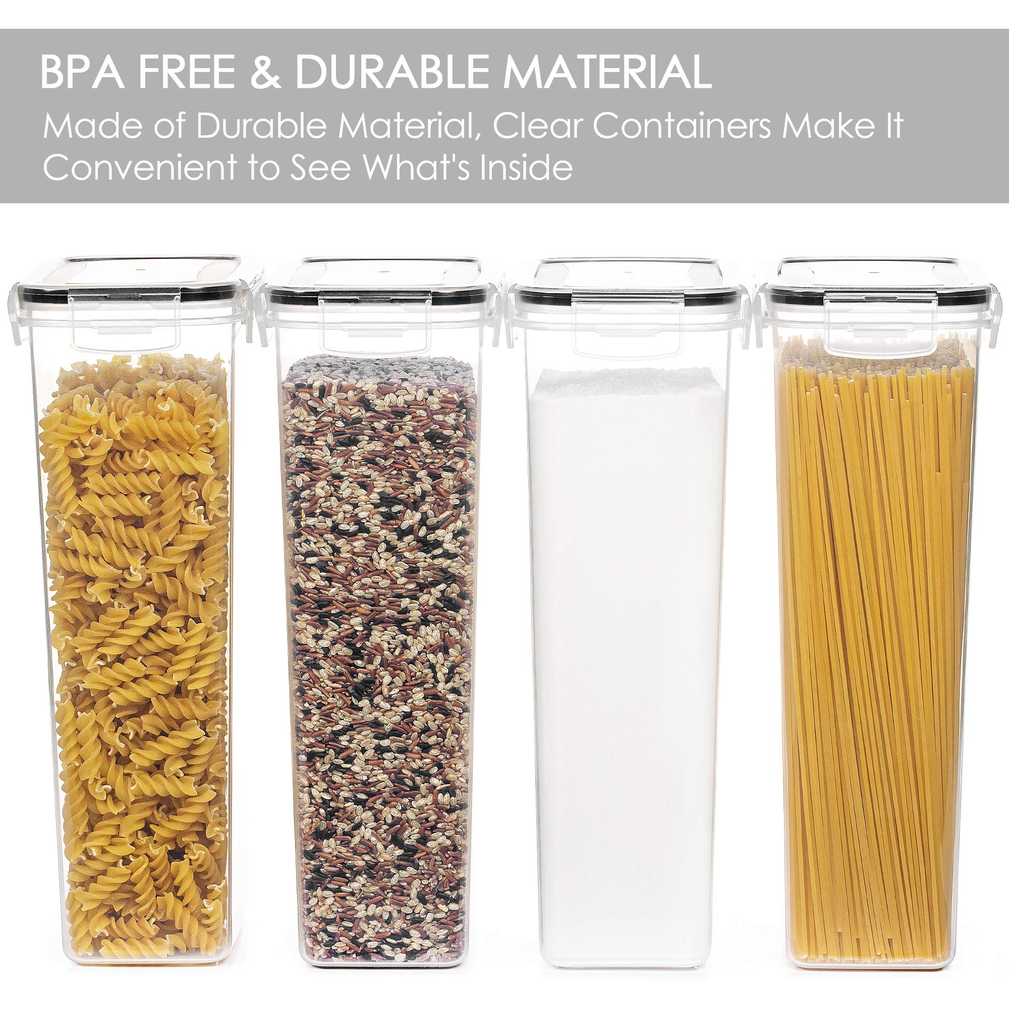Vtopmart 4-Piece Airtight Food Storage Containers Set (2.8L) - BPA Free Kitchen Canisters for Pasta, Flour, Sugar & Noodles - Pantry Organization Essentials - Perfect for Meal Prep, Baking & Dry Food Storage (Black)