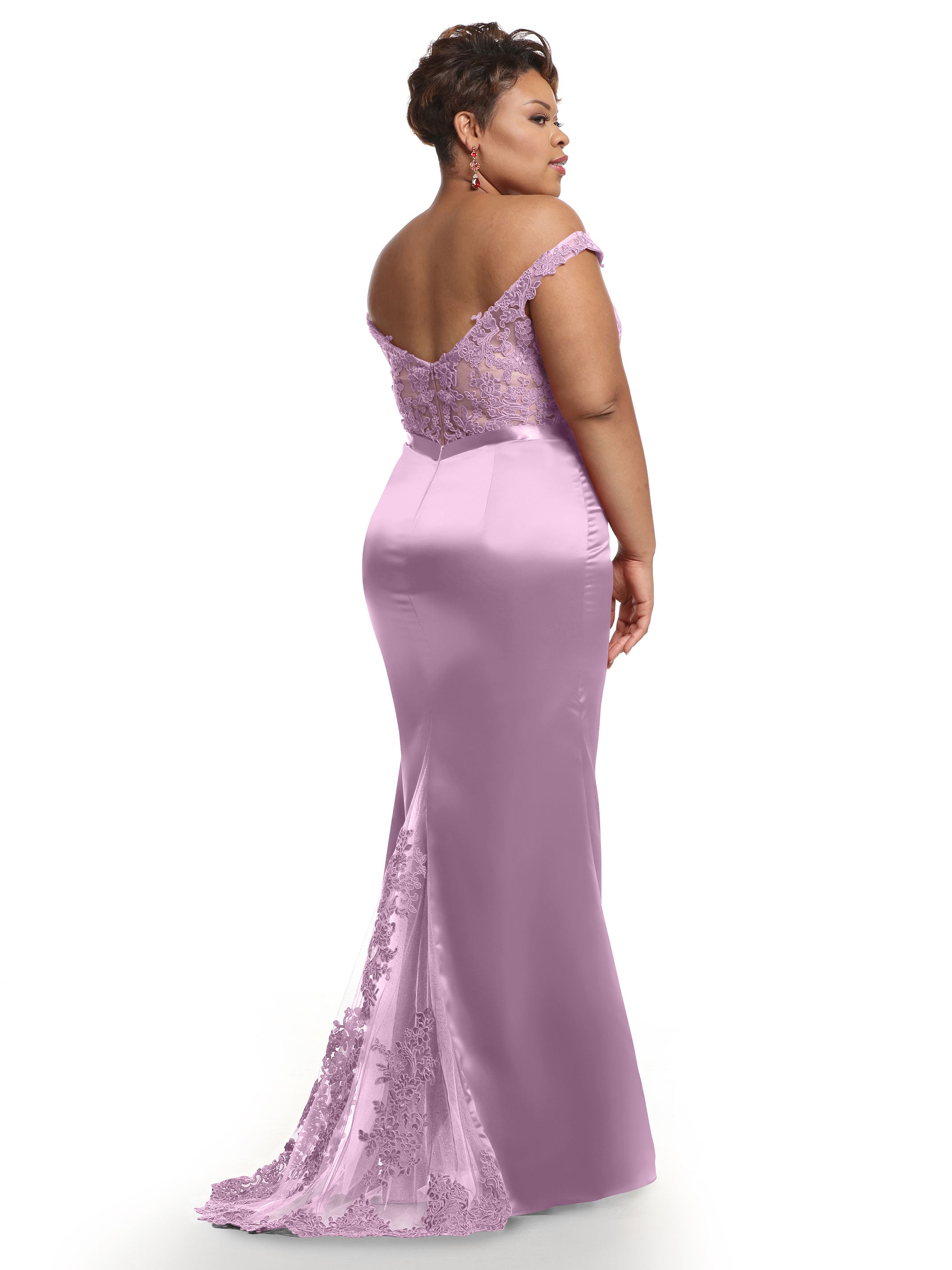 Elegant Off-the-Shoulder Satin Bridesmaid Dress with Lace Bodice & Waist Sash - Perfect for Weddings, Formal Events & Special Occasions