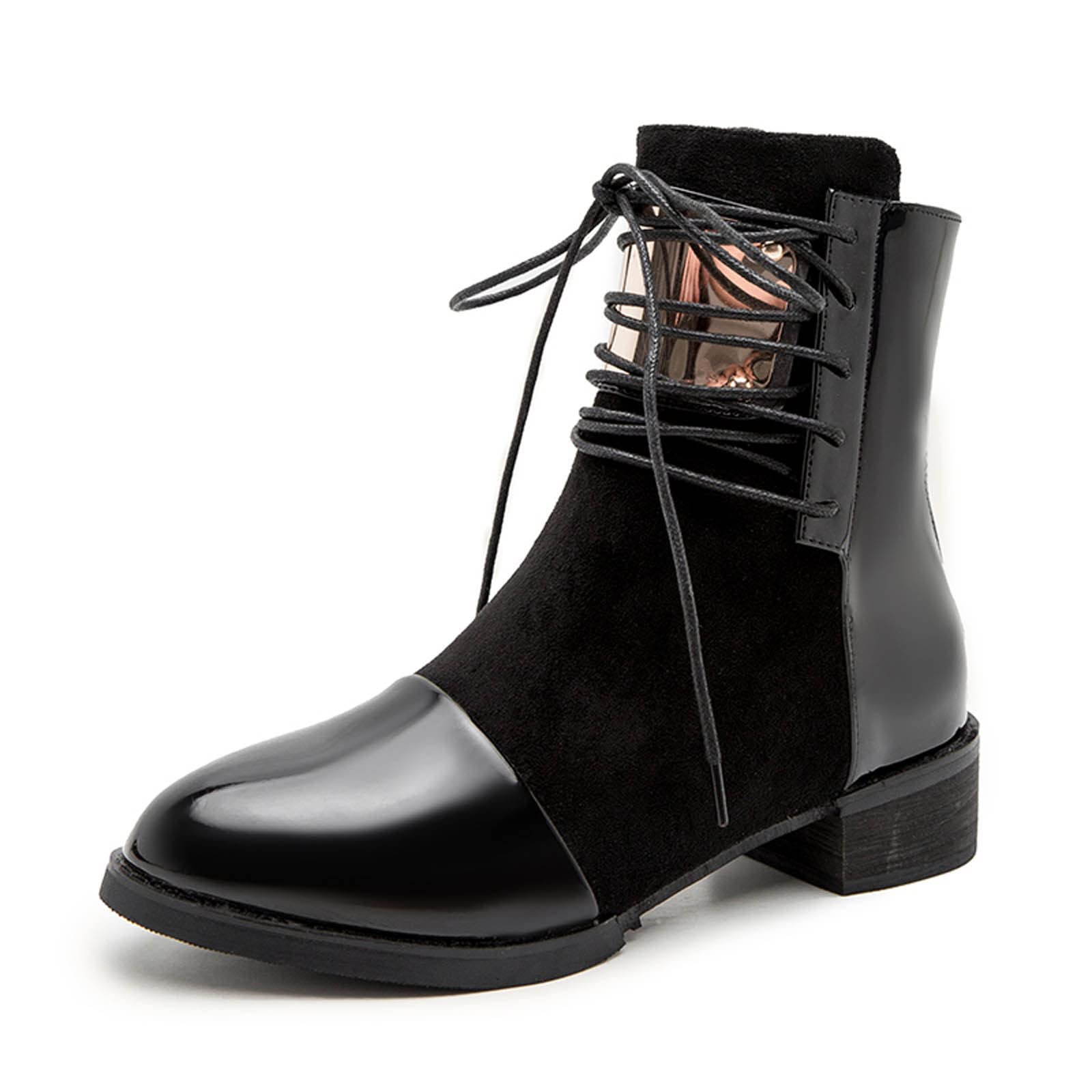 Stylish Women's Colorblock Lace-Up Work Boots - Low Heel Stacked Design for Comfort & Fashion | Perfect for Office, Casual Outfits & Everyday Wear